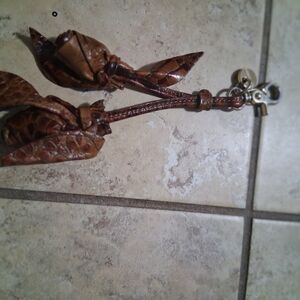 Brahmin Tan Leather Rose Keychain